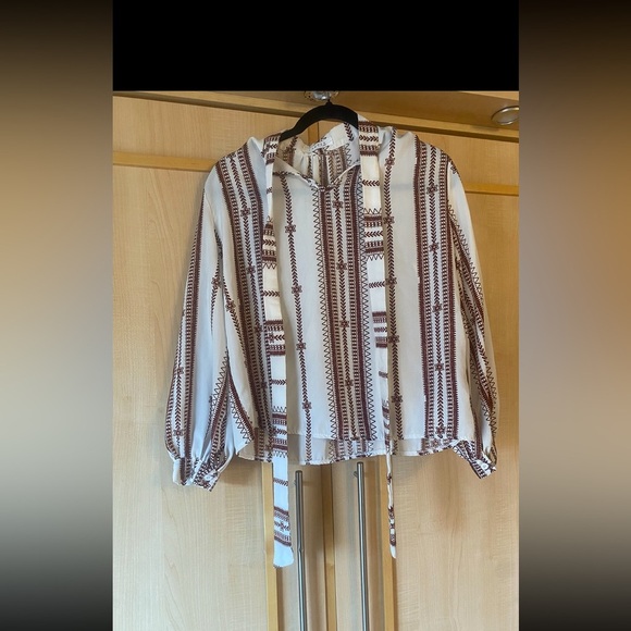 Lawyer Closet Boho Peasant Tie-Neck Blouse Size Large - Picture 1 of 5